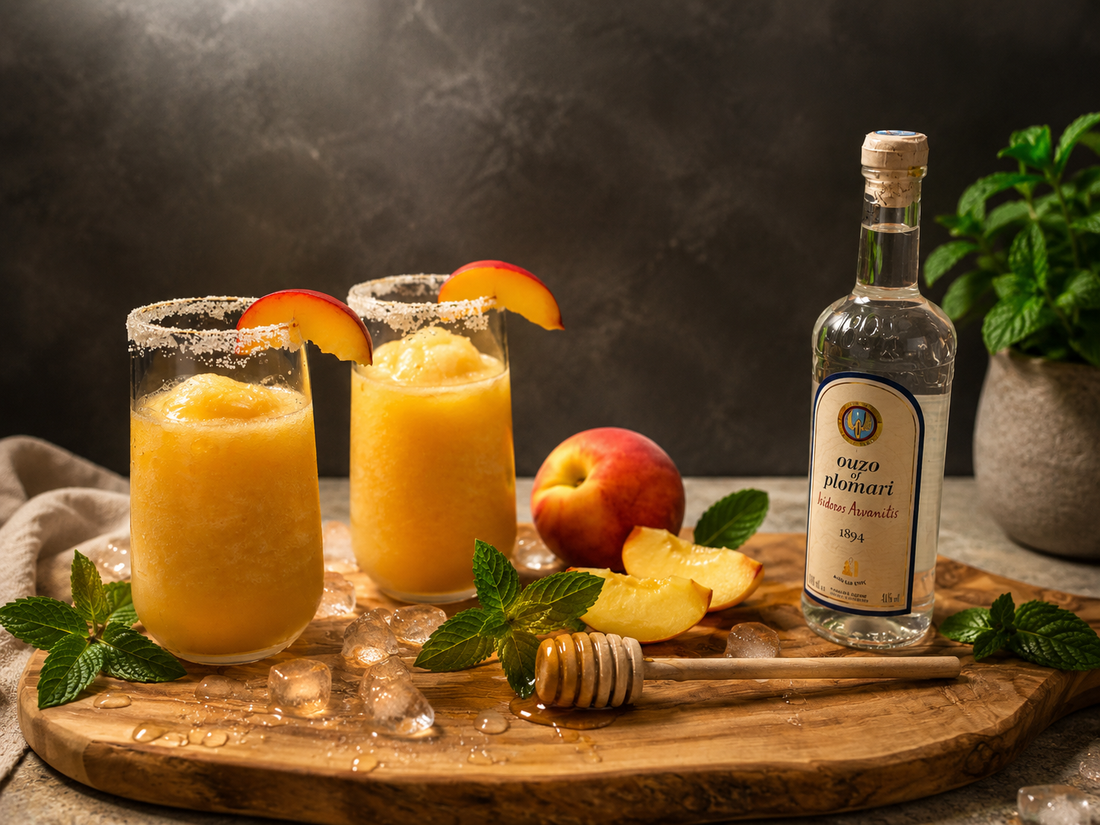 Peach Honey Ouzo – Fruchtiger Sommerdrink mit Pfirsich & Thymianhonig 🍑✨