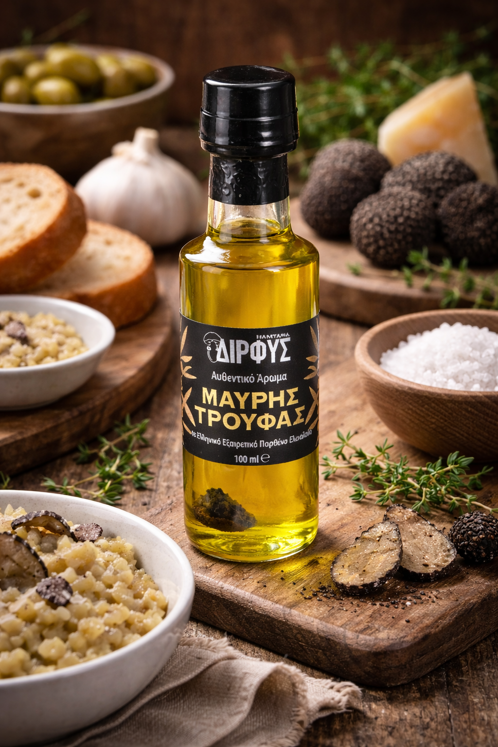 Olivenöl mit schwarzem Trüffel
