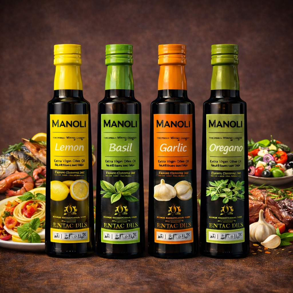 Manoli – Aromatisiertes Natives Olivenöl Extra (0,25 L) | Zitrone, Basilikum, Knoblauch oder Oregano