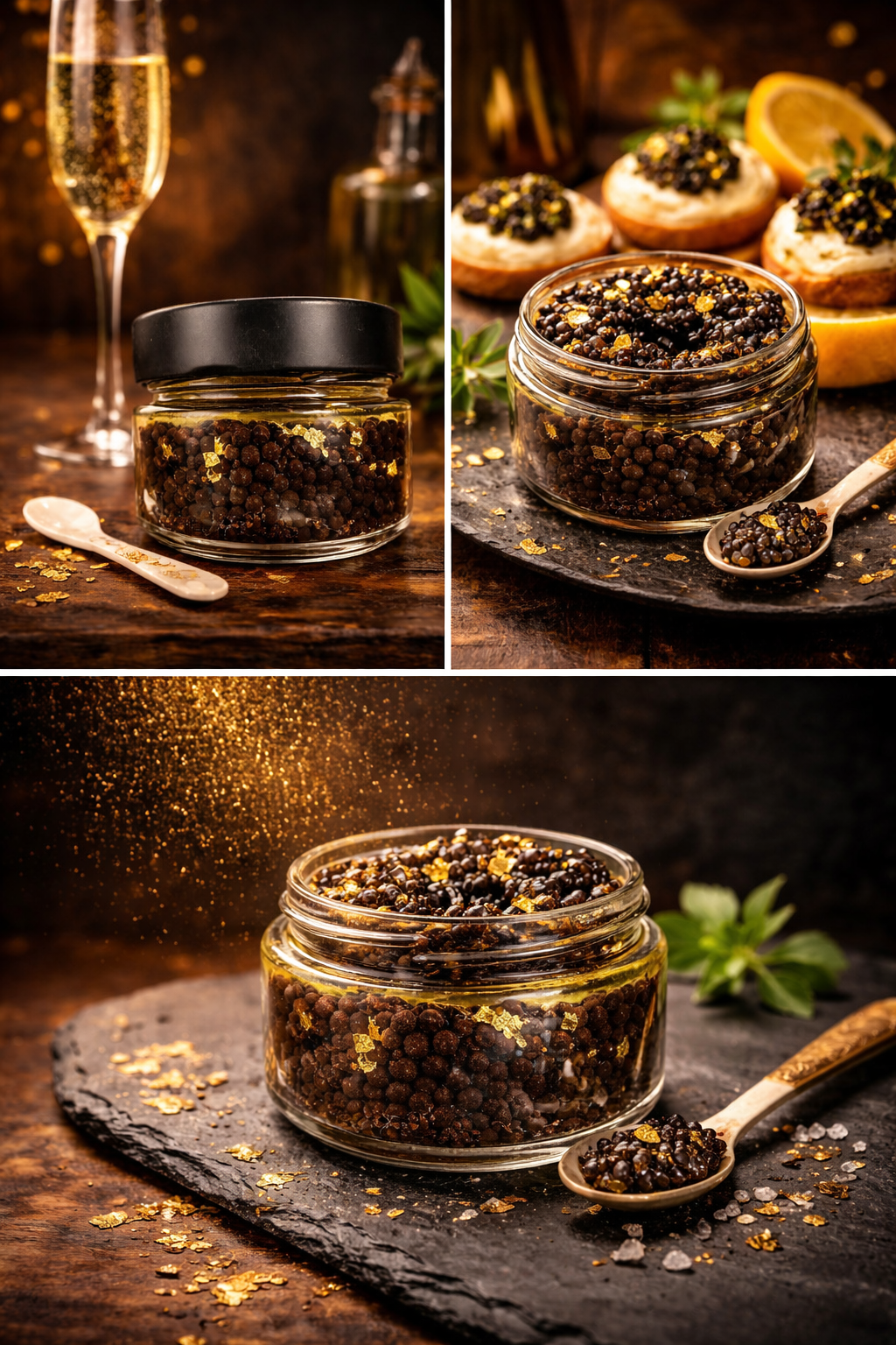 Black Garlic Knoblauch Perlen mit essbarem Gold – Gourmet Knoblauch Perlen | 50 g