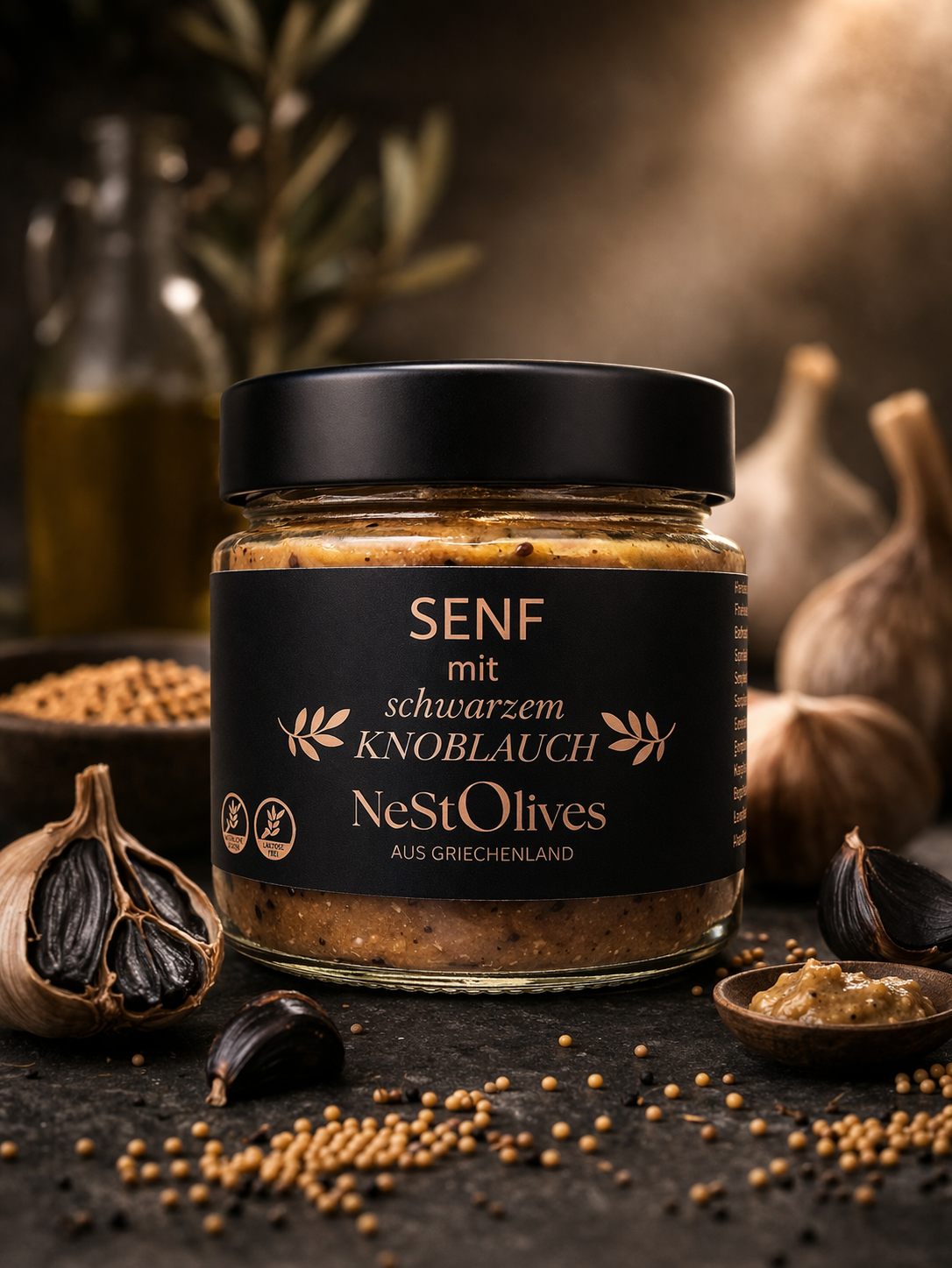 Black Garlic Senf – Feinkost Senf mit schwarzem Knoblauch | 220 g