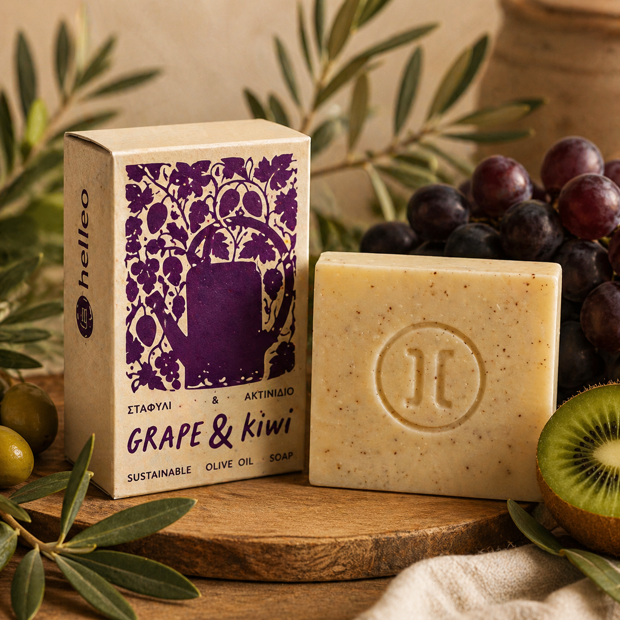 Olivenölseife „Grape & Kiwi“ – Handgemacht, Natürlich & Vegan (125g)