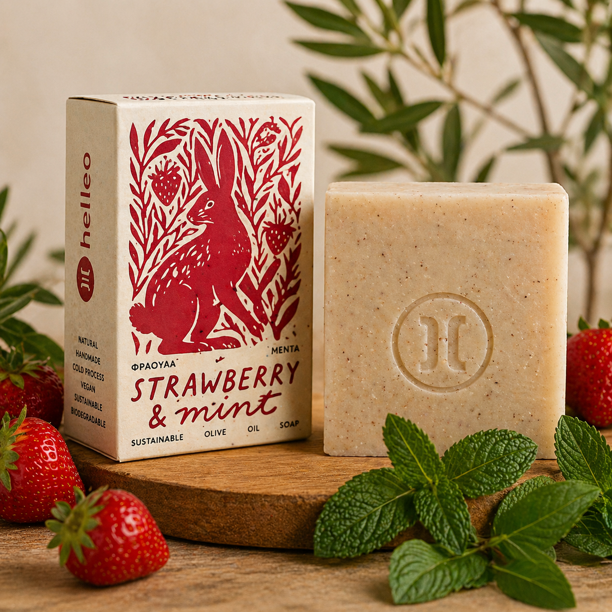 Olivenölseife „Strawberry & Mint“ – Handgemacht, Erfrischend & Vegan (125g)