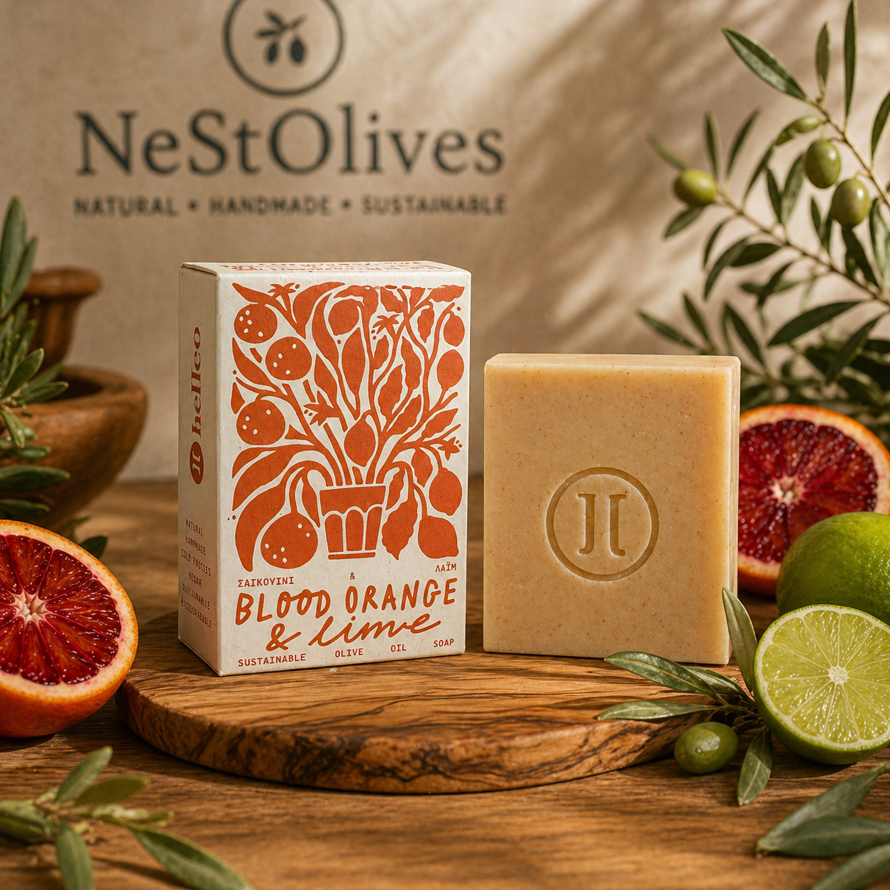 Olivenölseife „Blood Orange & Lime“ – Belebend, Frisch & Vegan (125g)