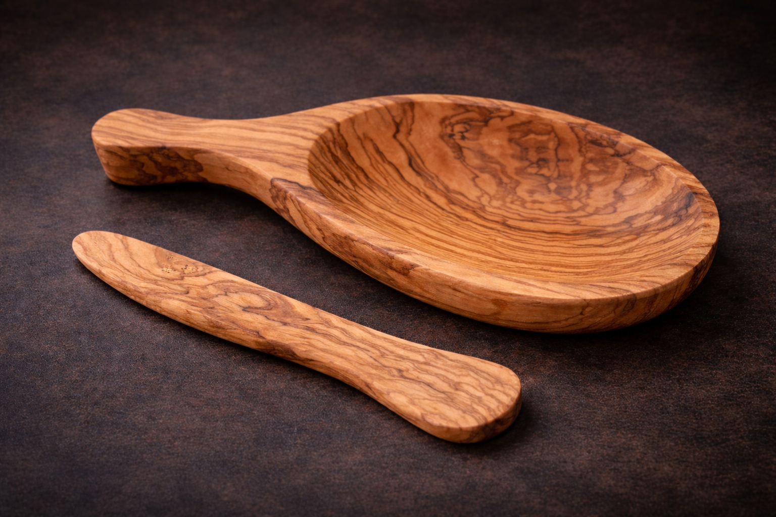 Butterschale aus Olivenholz mit Griff & gratis Buttermesser